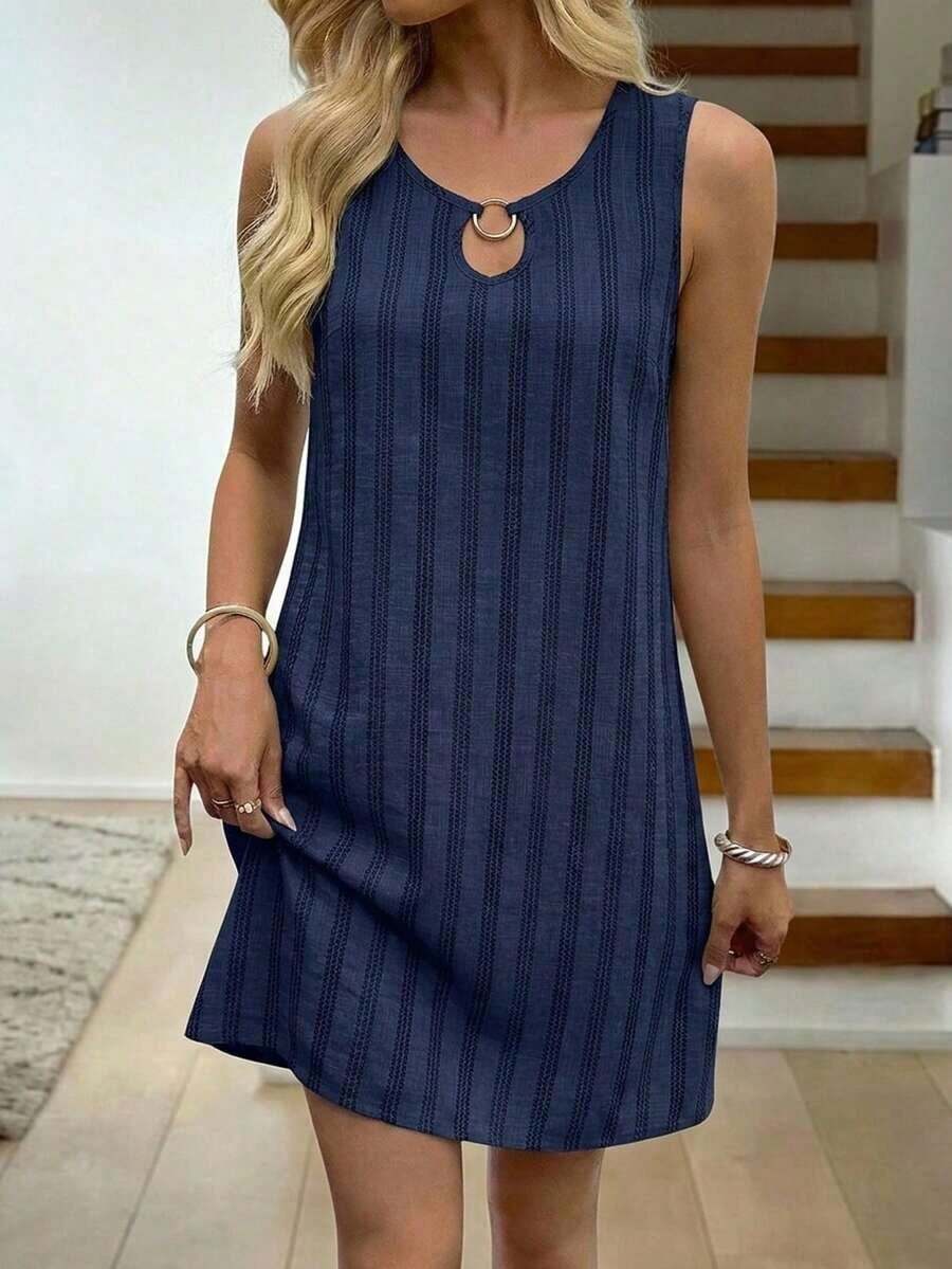 Vestido de verano casual con estampado tropical para vacaciones de mujer - Azul - Ver 1