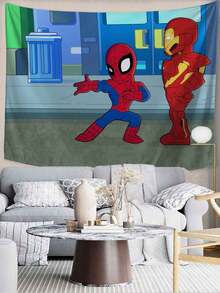 1pc M-Arvel S Pider-Man & I-Ron Man Tapestry, Cartoon City Street Style Wall Decor, Bright And Playful Superhero Scene Art Hanging, Perfect For Bedroom, Living Room, Dorm, Apartment, Studio, Party Backdrop, Comic, Superhero Themed Room Decor, Adds Whimsical Heroic Vibe To Any Living Space, Ideal For Photo Shoots And Fan Spaces - 多色-a - 查看 9