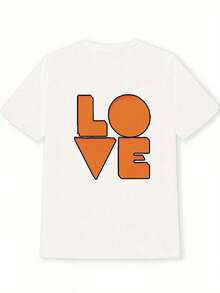 Women's Casual Short Sleeve T-Shirt With 'LOVE' Graphic Print In Bright Orange - White Crew Neck Loose Fit T-Shirt For Spring And Summer, Machine Washable, Ladies' T-Shirts/Blouses>Pretty - 白色 - 查看 4