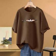 Women's Casual Printed T-Shirt, Short Sleeves, Round Neck, Spring/Summer Urban Fashion Unisex T-Shirt. QUQM - Màu xám đen - Xem 11