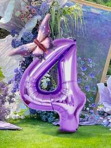 2pcs 40-Inch Purple Number Balloon Set, Large 0-9 Digit Foil Balloons, Ombre Butterfly Shaped Balloons, Suitable For Birthday Party, Baby Shower, Butterfly Theme Decor - Multicolor - View 5