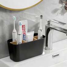 1pc Bamboo Toothbrush Holder, 5-Slot Design, Bathroom Toothbrush Organizer, Countertop Bathroom Vanity Storage Box, Suitable For Electric Toothbrush & Toothpaste - Multicolor - View 3