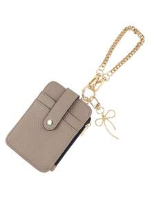 Faux Leather Card Wallet With Metal Wrist Chain, Multi Slot Snap Zipper Coin Purse, Mini Portable Key Pouch For Cards Cash Keys, Daily Accessory Gift - Multicolor - View 16