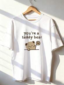 Camiseta de Manga Corta con Estilo Tierno y Acogedor,Camiseta de manga corta de moda para primavera y verano de 2026, hecha en México, 180 gramos. Estampado de dibujos animados, modelo de pareja, apta para uso interior o exterior. Cuello redondo, unisex, ideal para oficina y ocio. Paquete de una pieza. - WH-P631577SLNDXZGY577 - Ver 1