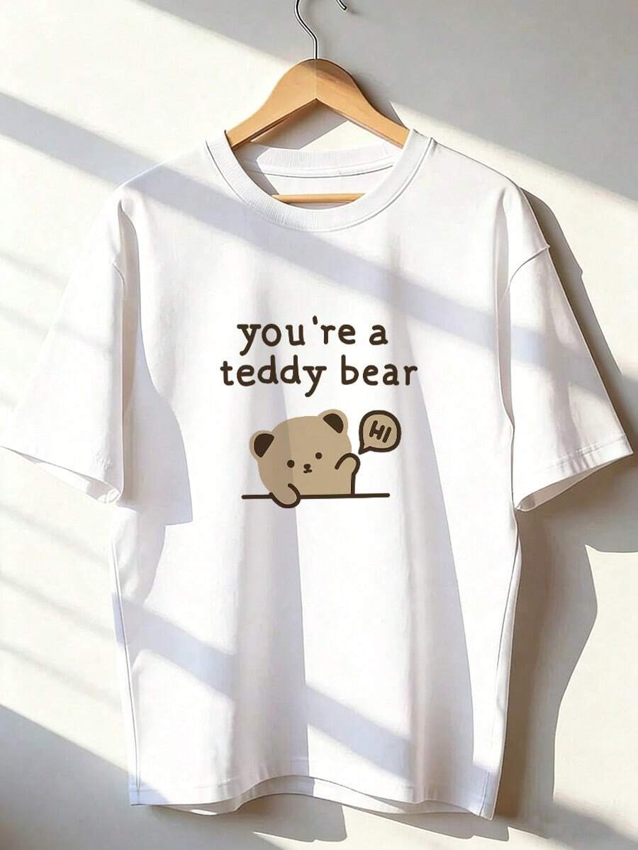 Camiseta de Manga Corta con Estilo Tierno y Acogedor,Camiseta de manga corta de moda para primavera y verano de 2026, hecha en México, 180 gramos. Estampado de dibujos animados, modelo de pareja, apta para uso interior o exterior. Cuello redondo, unisex, ideal para oficina y ocio. Paquete de una pieza. - WH-P631577SLNDXZGY577 - Ver 1