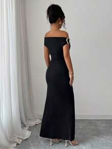 YHHRafferiza Vestido de fiesta ajustado con hombros descubiertos y detalles metálicos elegantes para mujerYHH - Rosa - Ver 10