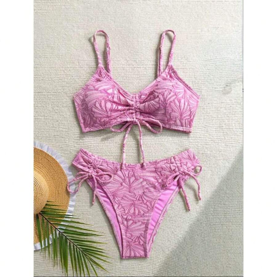 Nuevo traje de baño bikini para mujer, sexy, de dos piezas y cintura alta, con tirantes, ideal para vacaciones en la playa. - Morado - Ver 1