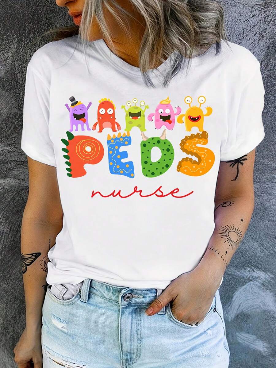 Under The Radar Nurse Print T-Shirt, Pediatric Nurse T-Shirt, Gift For Nurses, Gift For Healthcare Workers - Unisex Cotton T-Shirt, Short Sleeve, Crew Neck, Urban Vintage Style - 白色 - 查看 1