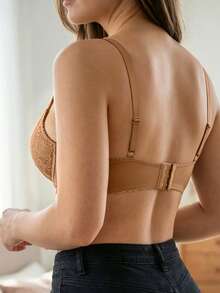 Wireless Black Lace Bra, Supportive & Comfortable, Thin Sheer Mesh, Sexy & Alluring For Women - Apricot - View 4