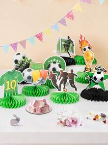 9pcs Football Themed Honeycomb Paper Decorations, World Cup Honeycomb Desktop Center Decor Football Sports Party Tabletop Decor, Suitable For Birthday Baby Shower Football Fan Party Supplies, Photo Props Decor, Birthday Decorations, Party Favors, Desktop Center Decor, Holiday Party Supplies, World Cup Decorations - A - View 2
