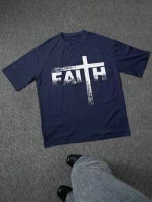 PAYEAH Christian T-Shirts - Christian T-Shirts Of Faith And The Cross - 100% Thick Cotton Faith T-Shirt - Blue - View 2