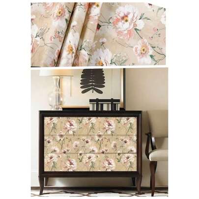 1 Cuộn Giấy Dán Tường Tự Dẹp Màu Be Họa Tiết Hoa, Dễ Lắp Đặt, Chống Thấm Nước, Có Thể Tháo Gỡ, Thích Hợp Cho Phòng Khách, Bếp, Phòng Ngủ, Ký Túc, Làm Mới Nội Thất, 17.7inX39.3/118.1/196.8in