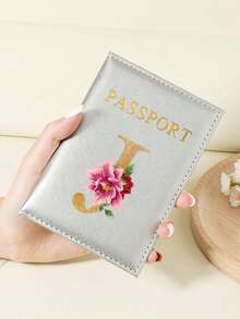 Floral Letter Print Passport Holder Wallet & Card Holder, Slim Travel Purse For Couple, Fits Cards & IDs, Lightweight Portable - Burgundy - View 28