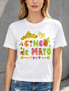 Cinco De Mayo Shirt For Women |     Camiseta de Vacaciones Fiesta Mexicana |     Camiseta del Festival del 5 de Mayo |     100% Algodón, Cuello Redondo, Manga Corta |     Top Casual de Verano Transpirable |     Perfect For Party & Celebration Wear Blusas Para Mujer Camisa - Blanco - Ver 1