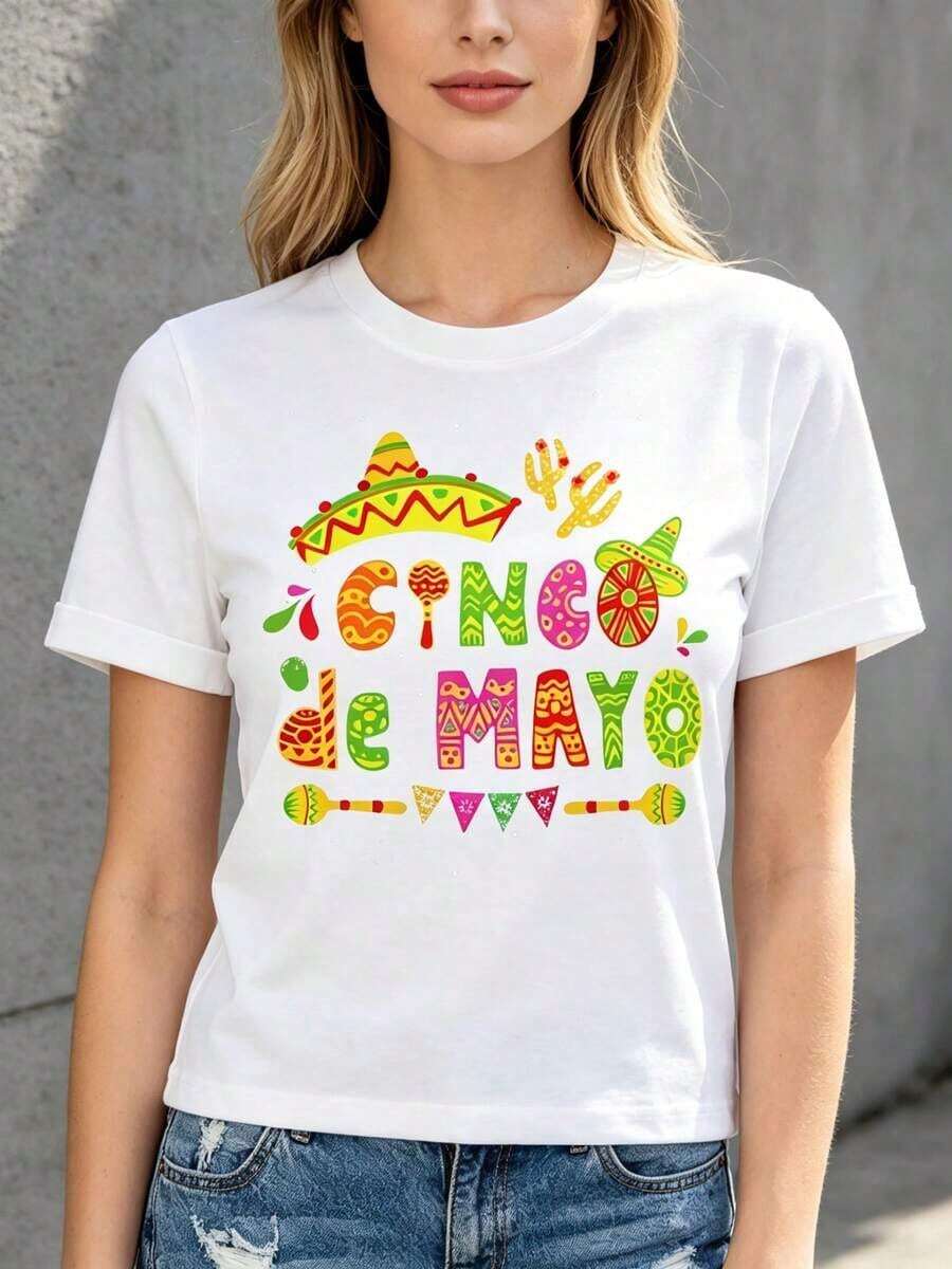 Cinco De Mayo Shirt For Women | Camiseta de Vacaciones Fiesta Mexicana | Camiseta del Festival del 5 de Mayo | 100% Algodón, Cuello Redondo, Manga Corta | Top Casual de Verano Transpirable | Perfect For Party & Celebration Wear Blusas Para Mujer Camisa - Blanco - Ver 1