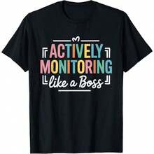 Camiseta estampada de algodón puro de 180 g/m² con diseño de profesor que monitorea activamente como un jefe en el día de las pruebas. Tejido de algodón transpirable, textura de punto cómoda y suave, duradera y fácil de limpiar, lavable a máquina, perfecta para supervisores de pruebas. - Negro - Ver 9