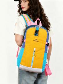 1 Buah Ransel Outdoor Modis dan Santai dengan Desain Blok Warna, Tahan Air dan Anti Gores dengan Banyak Kantong. Ringan untuk Mendaki dan Bepergian, Perlengkapan Penting Musim Semi dan Musim Panas untuk Pria dan Wanita. - Kuning - View 7