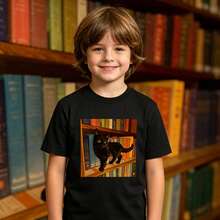 Camiseta "Pequeño Gato de la Biblioteca" - Negro - Ver 4