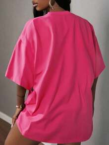 Letras  Casual  Poliéster        Deportivo  Oficina  Casa - Rosa Fucsia - Ver 2