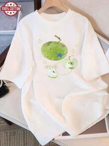 Camiseta de Verano de Color Sólido, Cuello Redondo, Holgada y Versátil para Mujer, Cómoda y Casual, Estilo Diario de Manga Corta, Transpirable y Confortable - Blanco - Ver 1