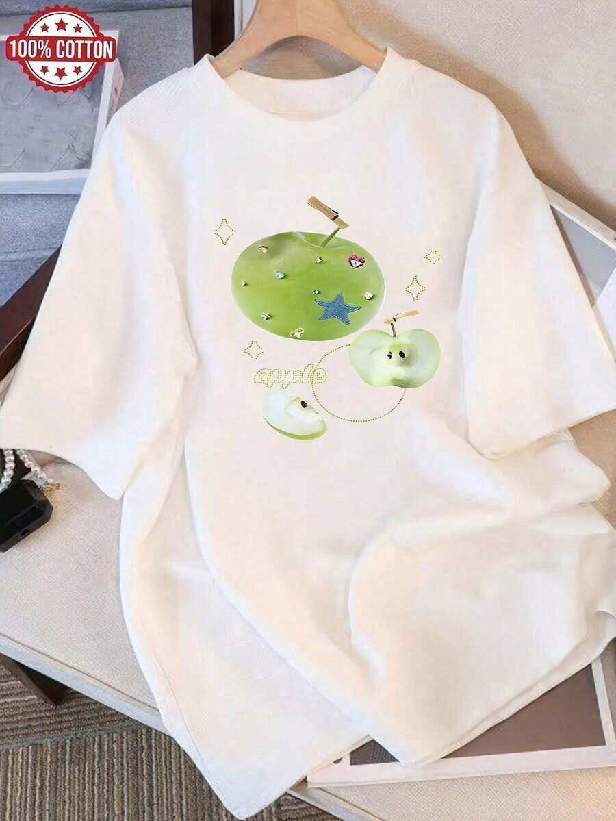Camiseta de Verano de Color Sólido, Cuello Redondo, Holgada y Versátil para Mujer, Cómoda y Casual, Estilo Diario de Manga Corta, Transpirable y Confortable - Blanco - Ver 1