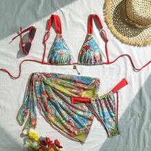 Nuevo en stock, conjunto de bikini de tres piezas para mujer, moderno y sexy. - Juego de tres piezas rojo 9330 - Ver 1