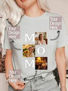 Camiseta personalizada con foto y diseño de mamá - Prenda superior suave y transpirable de manga corta casual para verano/primavera, lavable a máquina, regalo personalizado para el Día de la Madre, recuerdo familiar, camiseta cómoda de cuello redondo para mujer, camiseta del Día de la Madre, regalos - Blanco - Ver 5