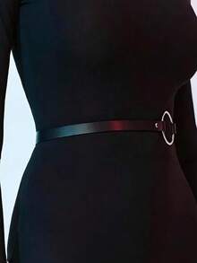 1pc Women's Punk Style Elegant Minimalist Belt Accessory, PU Leather Belt, Versatile For Daily Wear And Music Festival Party - Black - View 2