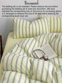 2pcs/3pcs Light Green Fine Stripe Digital Print Duvet Set (1 Duvet Cover + 1/2 Pillowcases, Core Not Included), Made Of Polyester Fiber, Suitable For Daily Use, Soft And Skin-Friendly Synthetic Fiber. Suitable For Master Bedroom And Guest Room, Year-Round Use, Also An Ideal Gift. - Multicolor - View 5