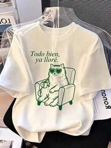 Cómodo Camiseta de mujer estampada de manga corta para verano, tela de poliéster, estilo multifuncional, corte regular, peso 200 gramos, 1 unidad, playeras de mujer algodon - Blanco - Ver 7