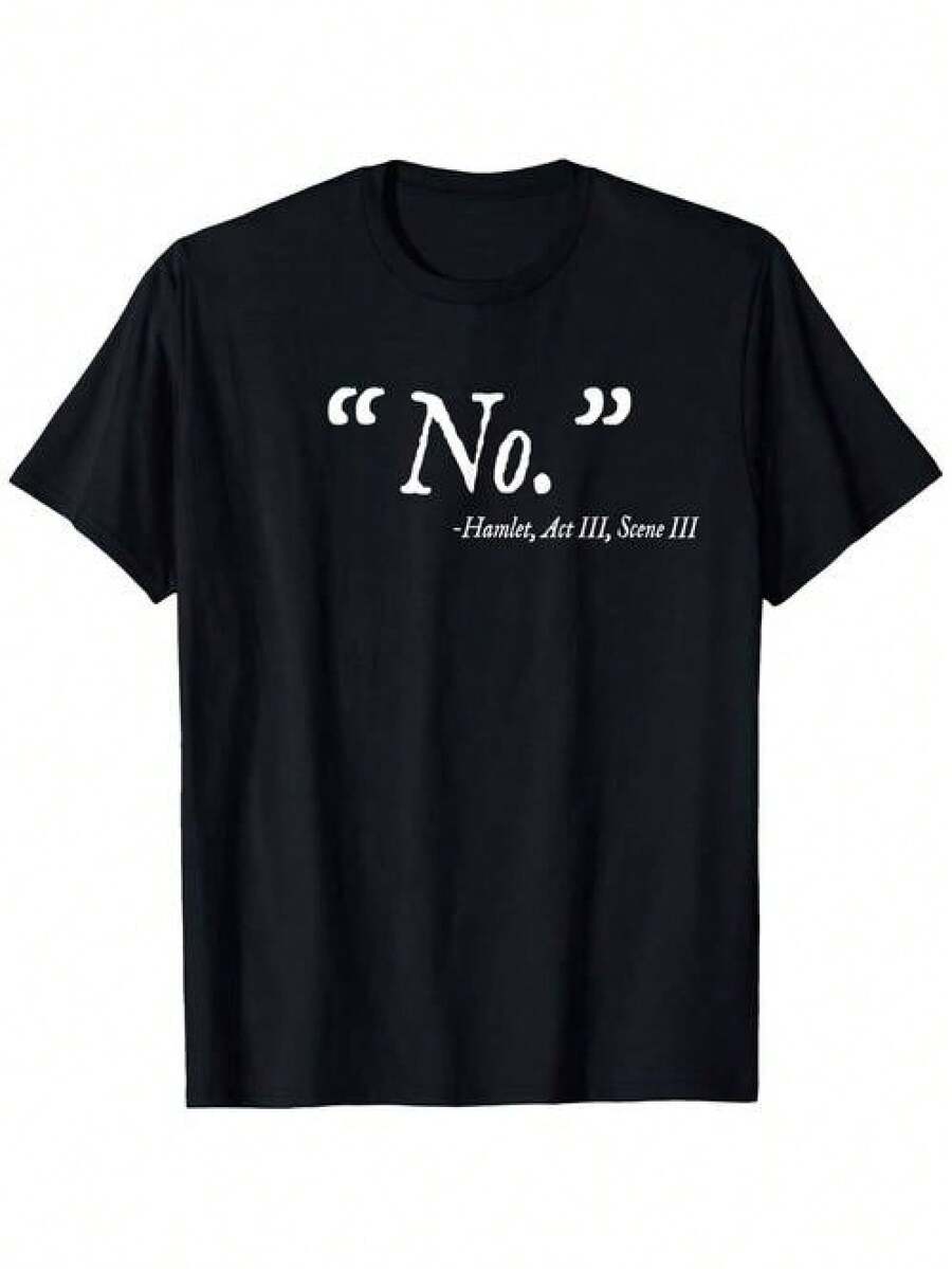 Men's Black Summer T-Shirt With Funny Hamlet Quote NO.III..217 - Comfortable And Versatile Short Sleeve Crew Neck T-Shirt For Casual Wear, Everyday Wear | Minimalist Design | Fabric - 黑色 - 查看 1