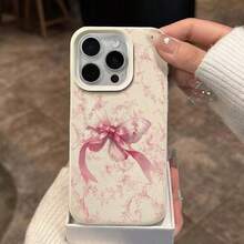 1 pieza Funda de teléfono de material TPU con elegante patrón de lazo francés compatible con iPhone 17 Pro Max/17/16 Pro Max/15/13/12/11, S20 FE/A15/S24/A55, Note 11/Note 12/Note 13 Pro, cobertura completa anti-caídas funda protectora suave - Blanco - Ver 3