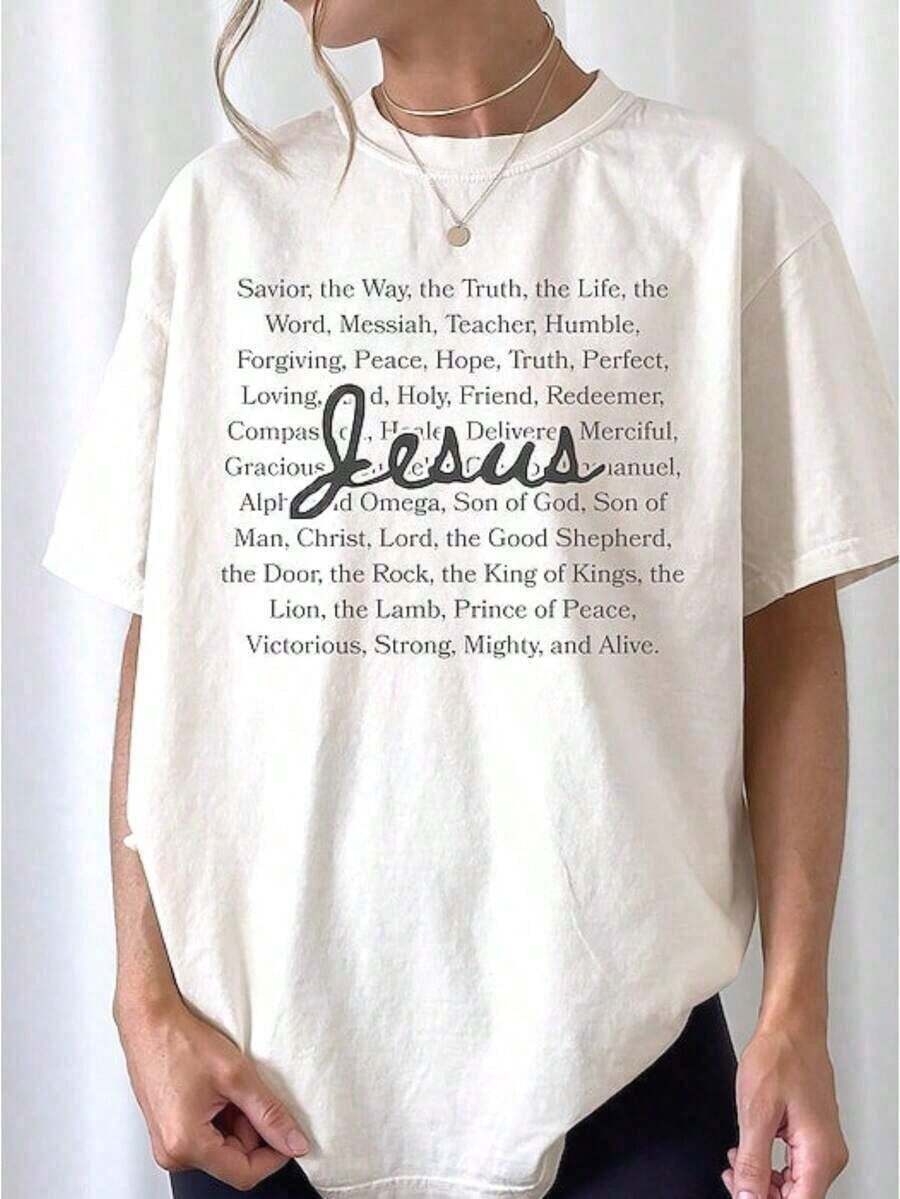 Camiseta cristiana de manga corta informal para mujer, ideal para vacaciones de verano, camiseta de Jesús, camiseta inspiradora, ropa cristiana, ropa urbana cristiana, camiseta gráfica inspirada en la fe. Camisetas gráficas divertidas para hombre y mujer, cuello redondo, camisetas casuales holgadas. Camisetas casuales de manga corta para hombre y mujer. - Blanco - Ver 1