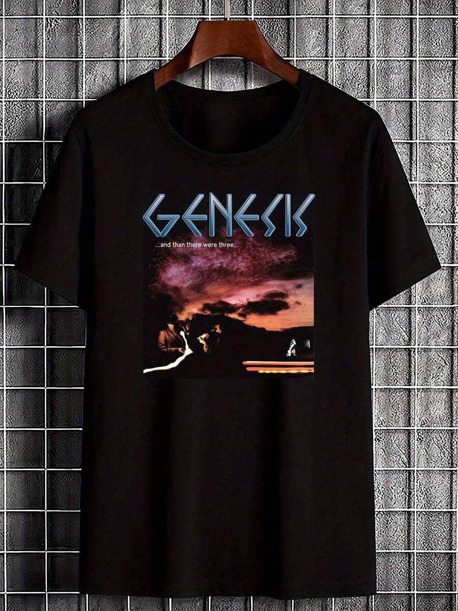 Camiseta unisex de gran tamaño estilo vintage de la banda Genesis - Camiseta de música clásica "And Then There Were Three", cómoda, de cuello redondo y manga corta, corte holgado adecuado para conciertos y uso diario, lavable a máquina (negro/azul/naranja), camiseta de mujer, de alta calidad, camiseta de mujer. - Negro - Ver 1