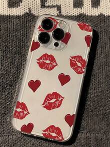 1pc Space Heart & Sexy Red Lip Minimalist Personalized TPU Shockproof Full Coverage Phone Case, Compatible With Apple 17, 16, 15, 14, 13, 12, 11 Pro Max, Air, And Series - Multicolor - View 2