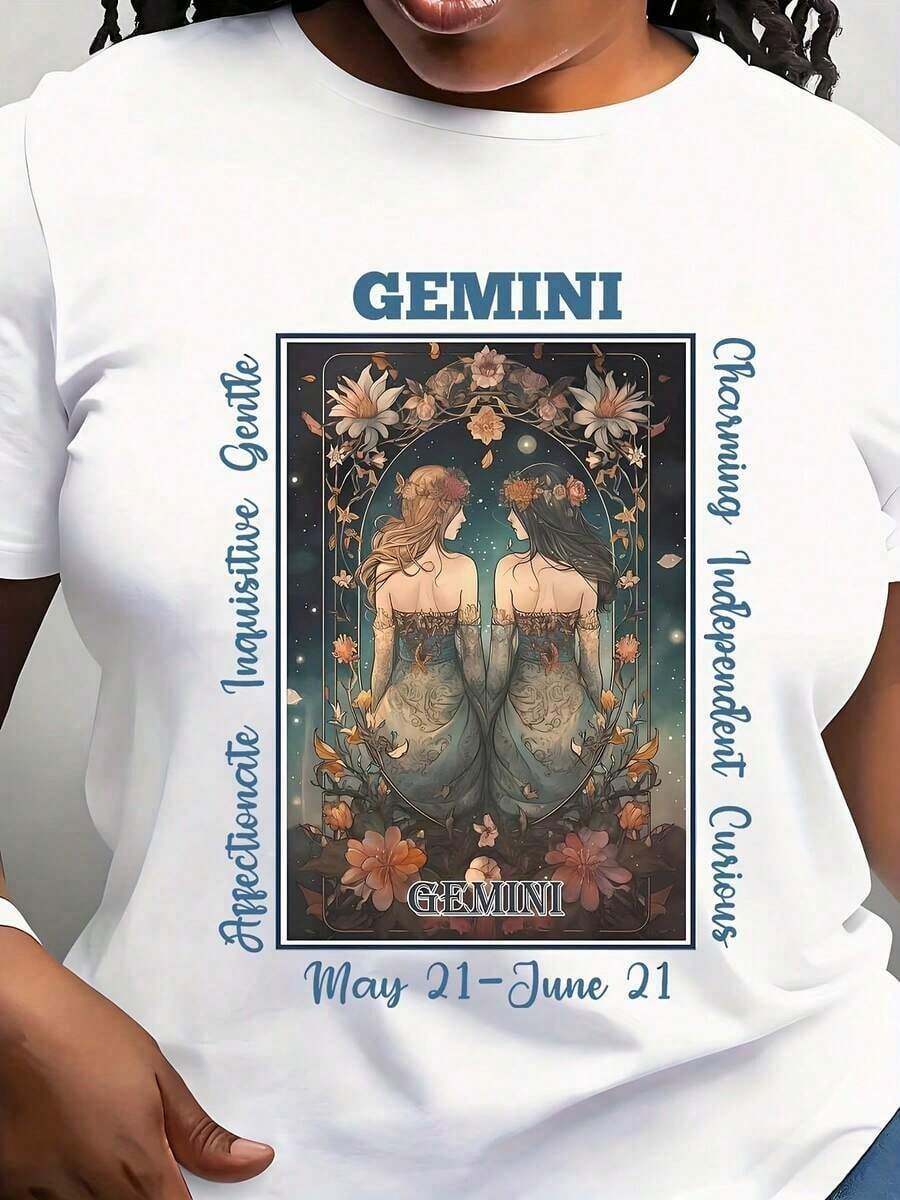 Vestido de Mujer Estilo Carta de Tarot Géminis - Azul con Estampado Floral y Celestial de Gemelos, Texto GÉMINIS - Ideal para Amantes de la Astrología, Eventos Espirituales y Ocasiones de Moda Boho - Blanco - Ver 1