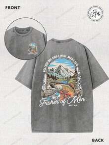The Gospel Of Matthew, Fishing, Fisherman, Religion, 100% Cotton T-Shirt With Vintage Batik Print, Double-Sided Wash, 230g, Comfortable To Wear In Summer, Simple And Casual, Short-Sleeved T-Shirt For Men. - 黑色 - 查看 5