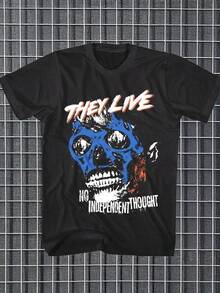 Camisetas THEY LIVE Camisetas de manga corta modernas para hombres y mujeres, ideales para todas las estaciones, 220g, Ropa Casual,Ropa de Temporada,Ajuste Relajado,Camiseta Gráfica,Tela Ligera,Textura - Negro - Ver 1