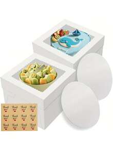 2/5 Packs Cake Boxes, 10x10x8 Inches Tall Cake Box With Cake Boards, White Bakery Boxes With Large Window, Disposable Cakes Transport Containers With Lids, For Cookies, Pies, Wedding, Birthday - View 1