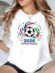 Balón de fútbol rodeado de colores vibrantes que representan la unión de países y la energía del torneo 2026 camisetas de mujer modernas casual cómodas para fanáticas del deporte - Negro - Ver 6