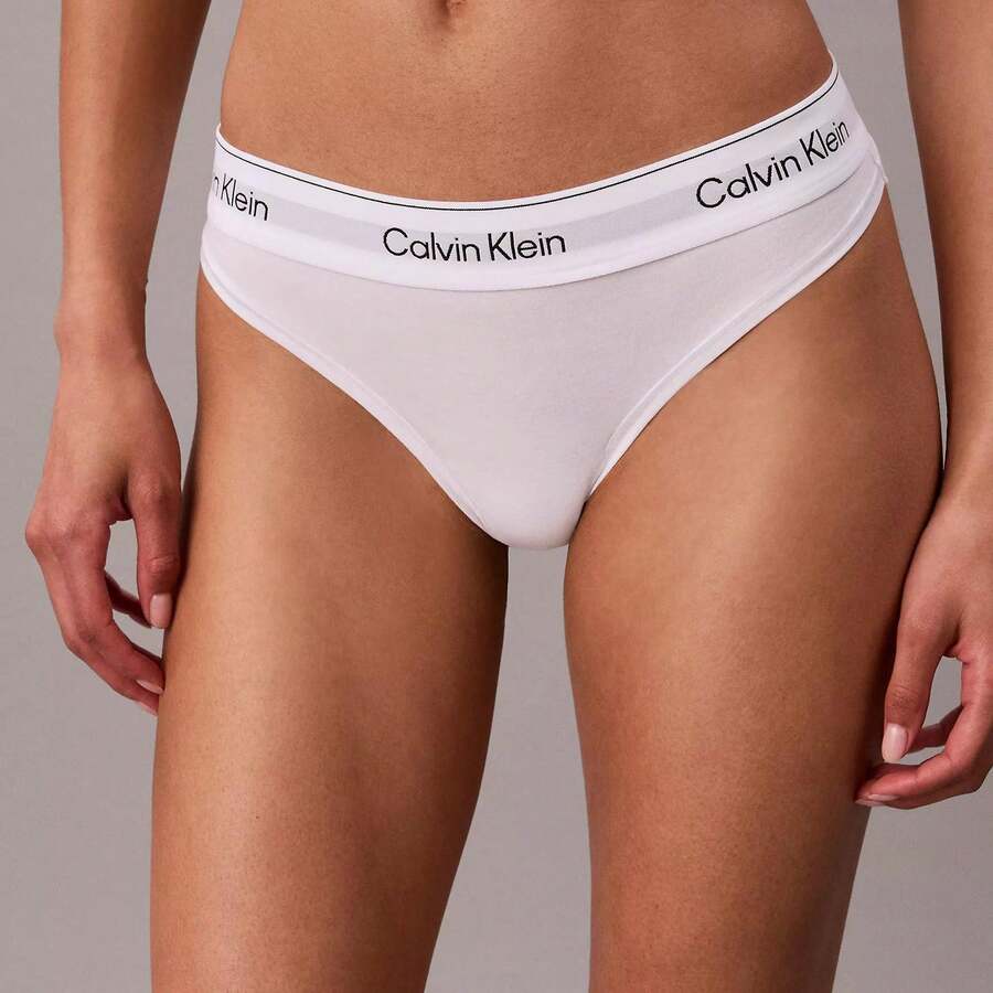 Calvin Klein Calvinklein Icon Cotton Modal Thong Underwear Women Panties 100% Cotton Fully Lined Gusset QF8518 - 白色 - 查看 1
