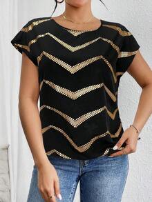 Blusa de mangas tipo murciélago de satén de unicolor, blusas de manga corta - Multicolor - Ver 5