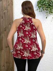 Blusa de hombros descubiertos elegante con estampado floral all-over para tallas grandes en verano - Rojo 2 - Ver 2