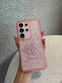 蝴蝶結雷射亮片手機殼，波浪邊透明防震手機殼，適用於 Galaxy A56/A17/S24 Ultra/S24 Plus/S24/S23 Ultra/S23 Plus/S23/S22 Ultra/S22 Plus/S22/S21 Ultra/S21 Plus/S21 FE/S23 FE/S20 FE，適用於 iPhone17/16E/15/14/13/12/11/X/XS Max/XR/Pro Plus，國際版非國內版 - 粉色 - 查看 4