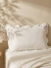 1pc Lolita Style White Lace Pillowcase With Ruffle Trim And Pink Flower Corner Decor - Multicolor - View 2