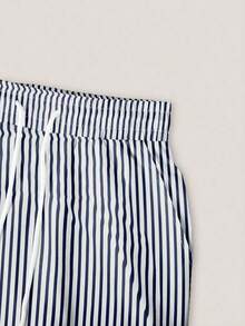 Conjunto de camiseta de manga corta con cuello redondo y estampado de oso de dibujos animados, y pantalones a rayas con cordón en la cintura para mujer - azul real - Ver 7