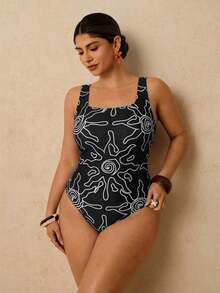 Traje de baño de una pieza con estampado de limón para mujer de talla grande, romántico para la playa y el spa a principios de primavera - Blanco y Negro - Ver 3