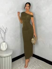 Vestido de mujer de verano asimétrico con volantes y estampado / Vestido de playa / Vestido largo / Ropa de mujer de verano / Ropa de playa / Vestido de discoteca / Vestido para figura pequeña / Vestido de graduación / Vestido de mujer / Ropa de - Verde militar - Ver 4