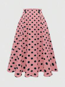 Falda casual de lunares para mujer, sencilla y de moda para uso diario - Rosa - Ver 1