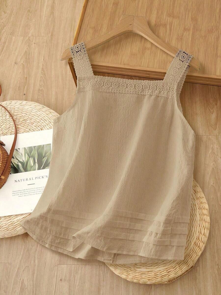 Camiseta de tirantes para mujer, estilo de moda minimalista, adecuada para el verano - Caqui - Ver 1